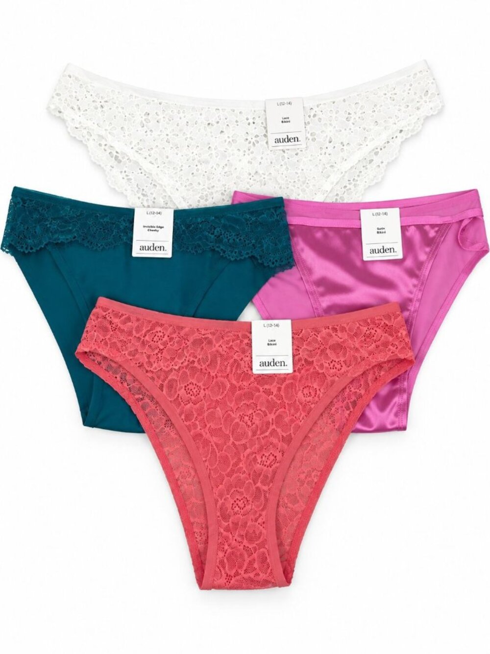 Auden Large (12-14) Lace & Satin Underwear Lot of 4 Assorted Colors